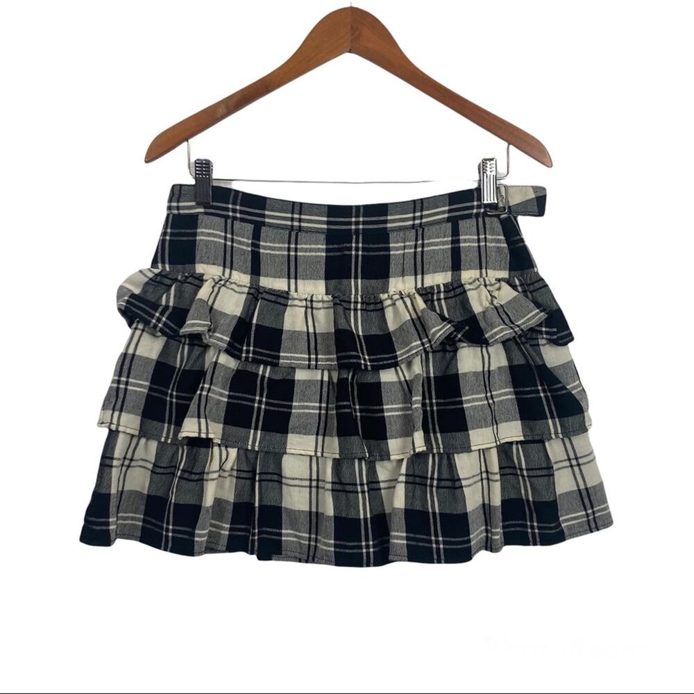 Theory Black & White Onella‎ Plaid Checked Wool Skirt US 8